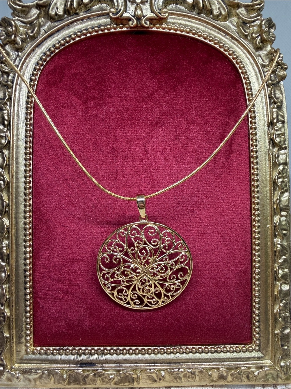 925 Sterling Silver Gold-Finished Filigree Pendant Vintage Thai Openwork
